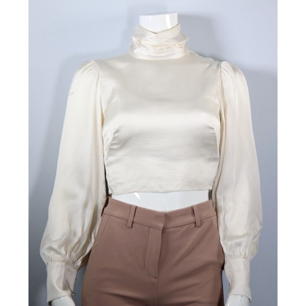 Wilfred Women's 2XS Ivory Avorio Leigh Blouse High Neck Shiny Backless Top $138 - Picture 10 of 10
